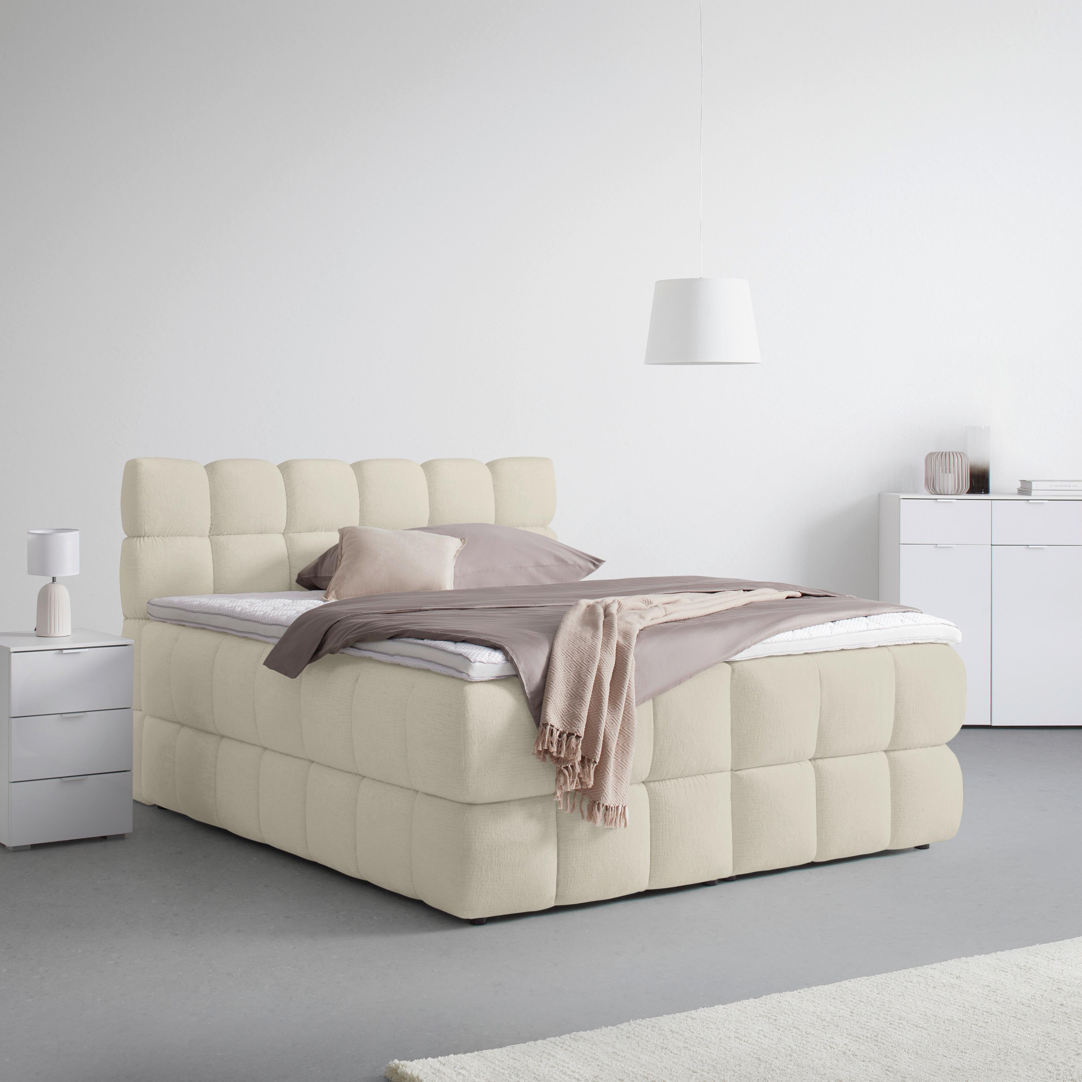 Boxspring posteľ BUBBLE BOX 180/200 cm, béžová - čierna/béžová, Konventionell, kov/drevo (180/200cm) - Premium Living