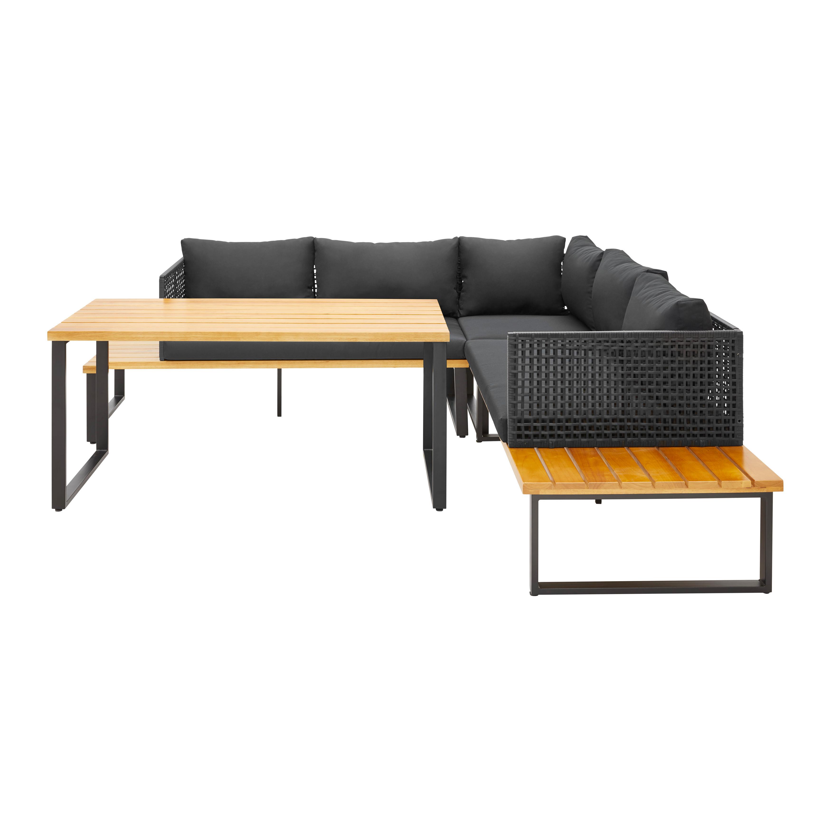 Zahradní Sedací Souprava Lena - tmavě šedá, Moderní, kov/dřevo (167/75/145/75/75/68/75/75/75cm) - Bessagi Garden