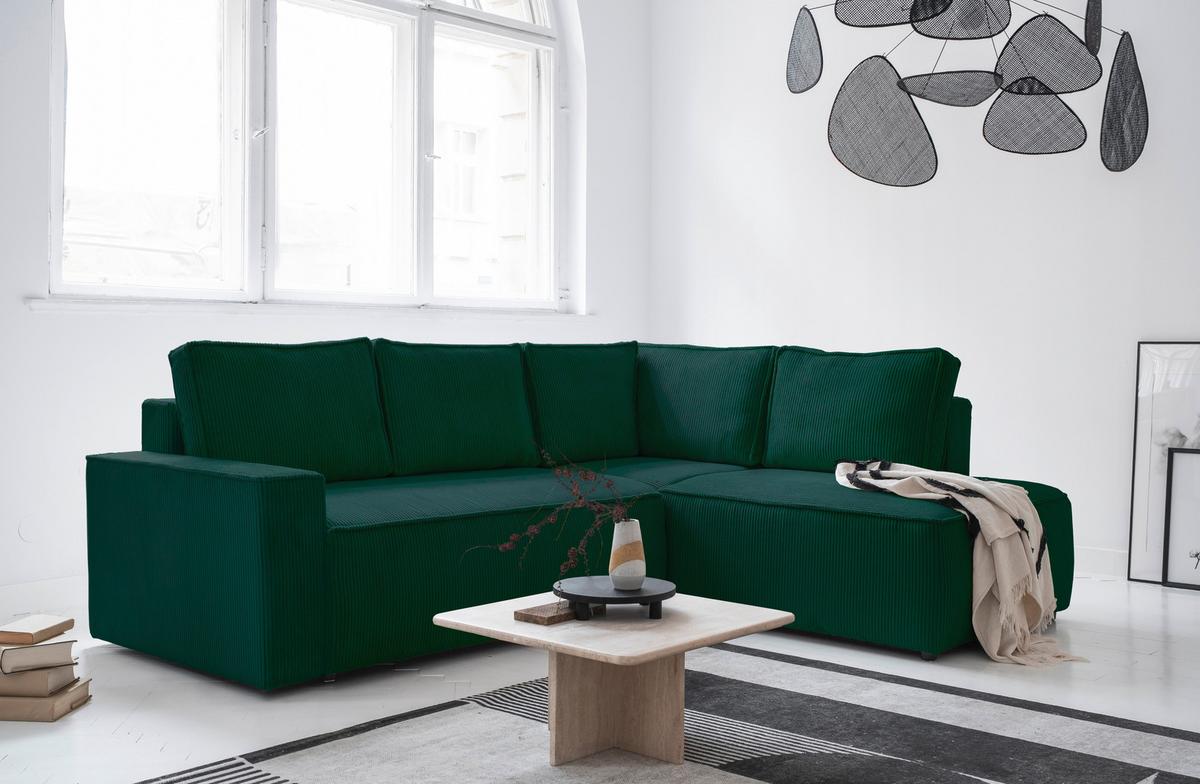 Sedačka Oliver, pravá, tmavě zelená barva - černá/tmavě zelená, Design, textil/plast (247/194cm) - MID.YOU