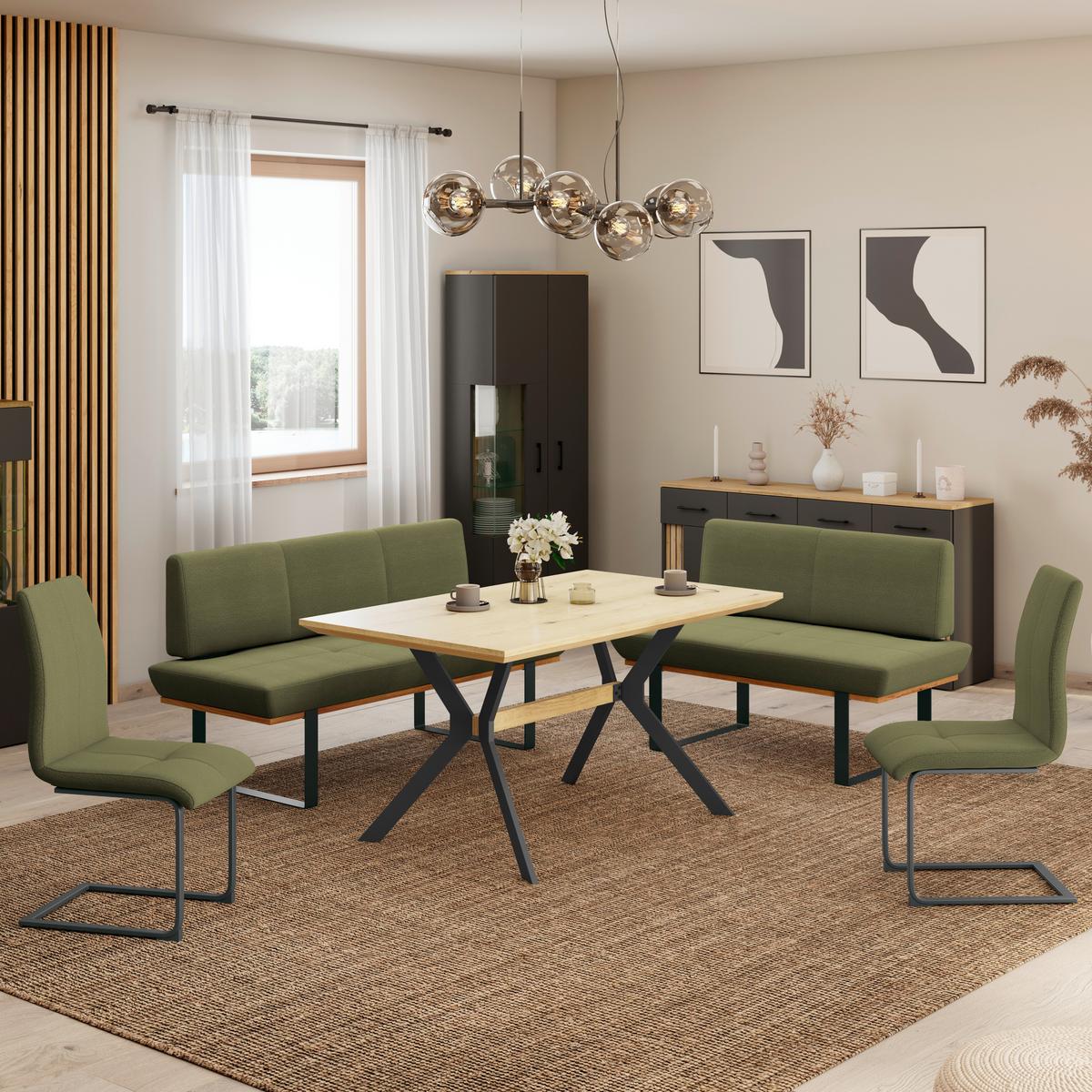Sitzbank Tristan Webstoff grün, B: 130cm - Schwarz/Grün, MODERN, Holz/Textil (130/48/90cm) - James Wood