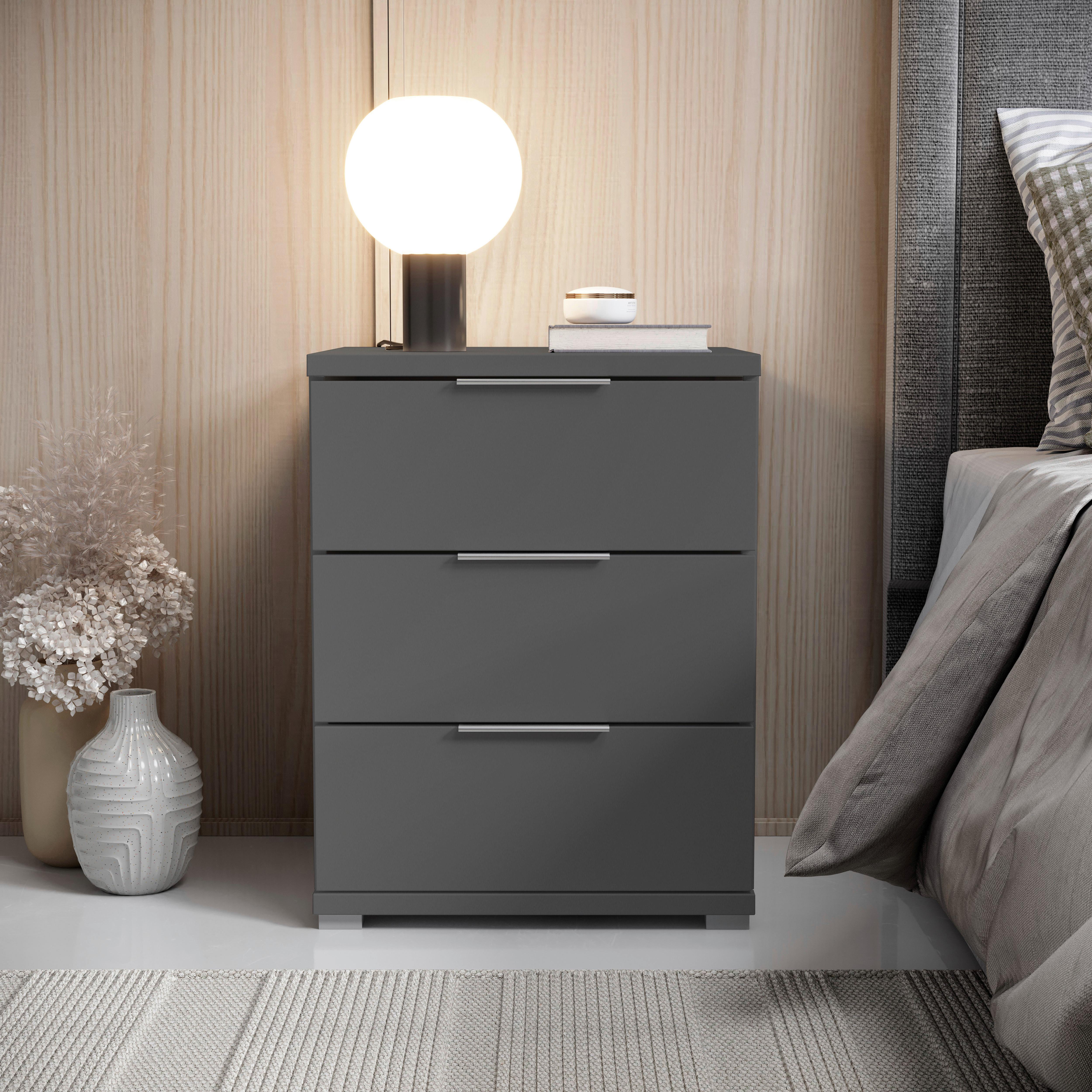 Nachtkästchen Smilla 3l G - Alufarben/Graphitfarben, KONVENTIONELL, Holzwerkstoff (46/61/42cm)