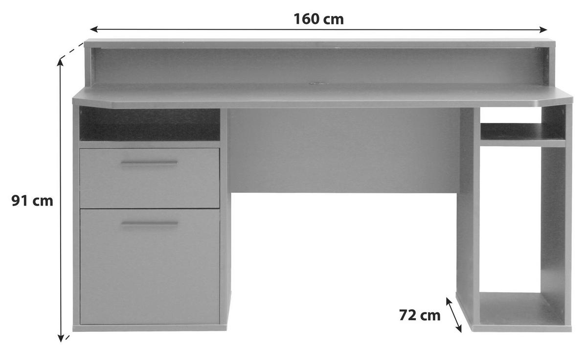 Gaming Tisch Mit Stauraum B 160cm H 91cm Tezaur - Schwarz, MODERN, Holzwerkstoff/Kunststoff (160/72/91cm) - MID.YOU