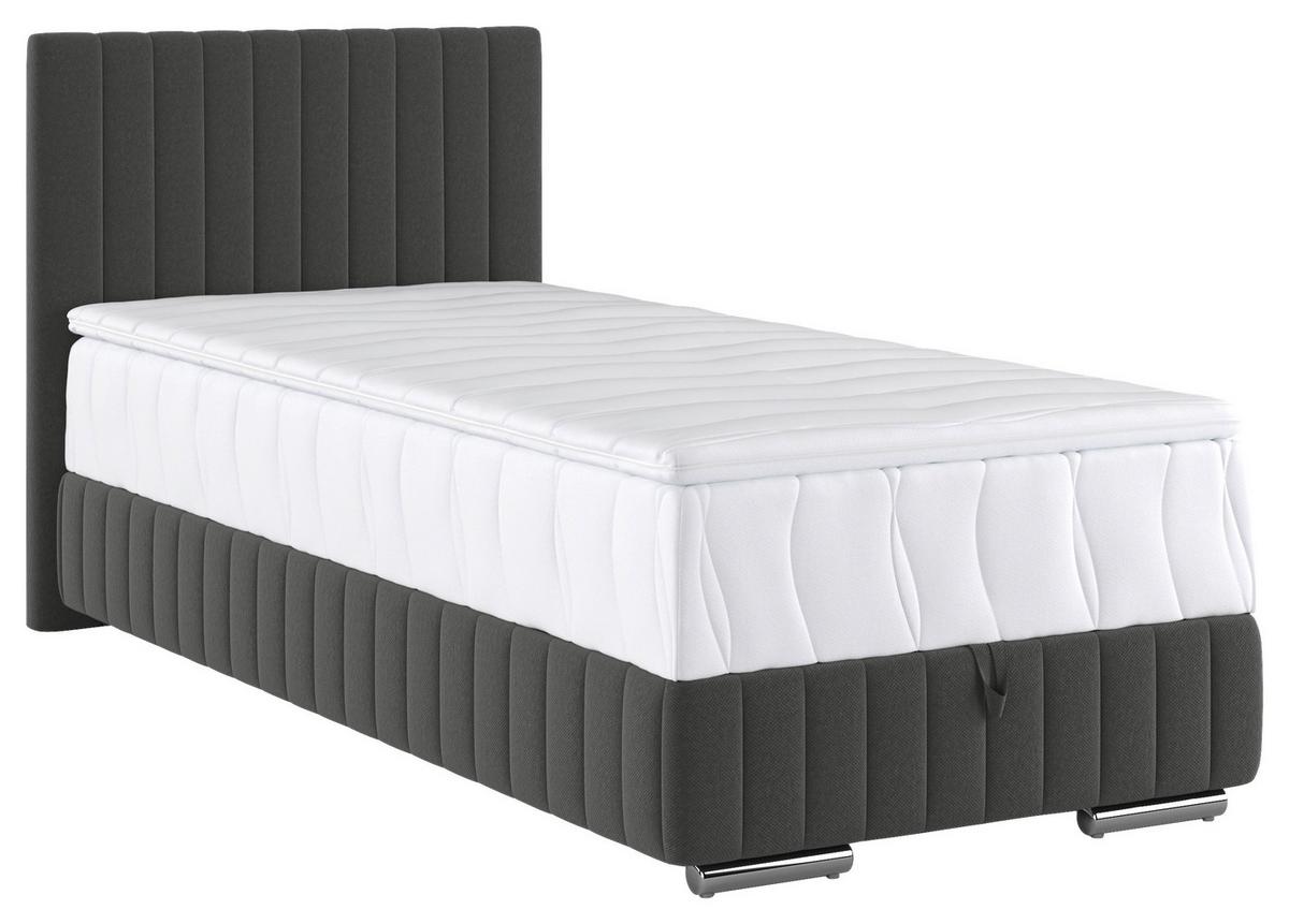 Boxbett Mit Topper & Bettkasten 90x200 Cm Beetle - Chromfarben/Grau, Holzwerkstoff/Textil (90/200cm) - MID.YOU