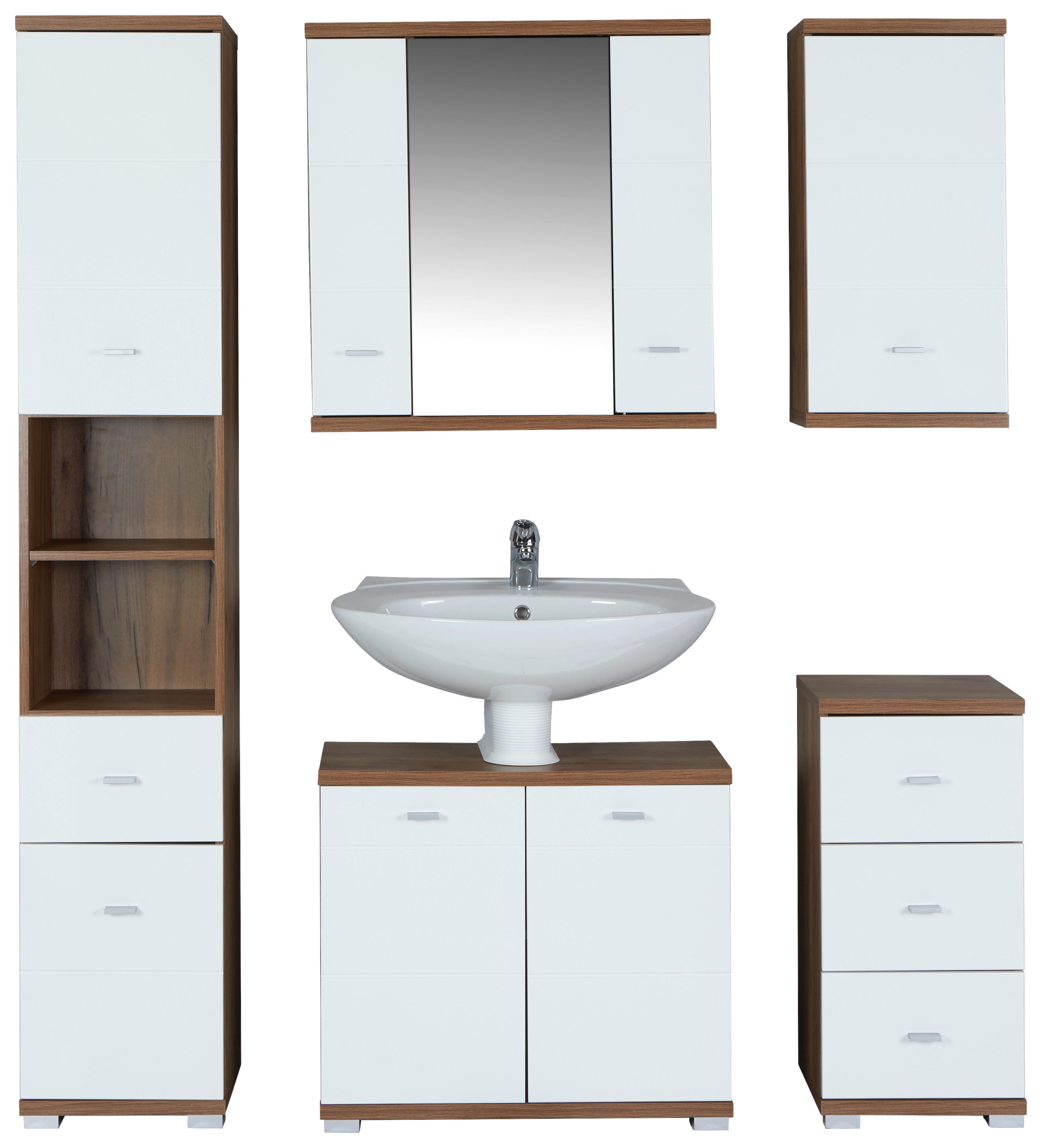 Badezimmer Bari B: 140,5cm, Eiche Dekor - Eichefarben/Weiß, KONVENTIONELL, Holzwerkstoff (140,5/190/32cm)