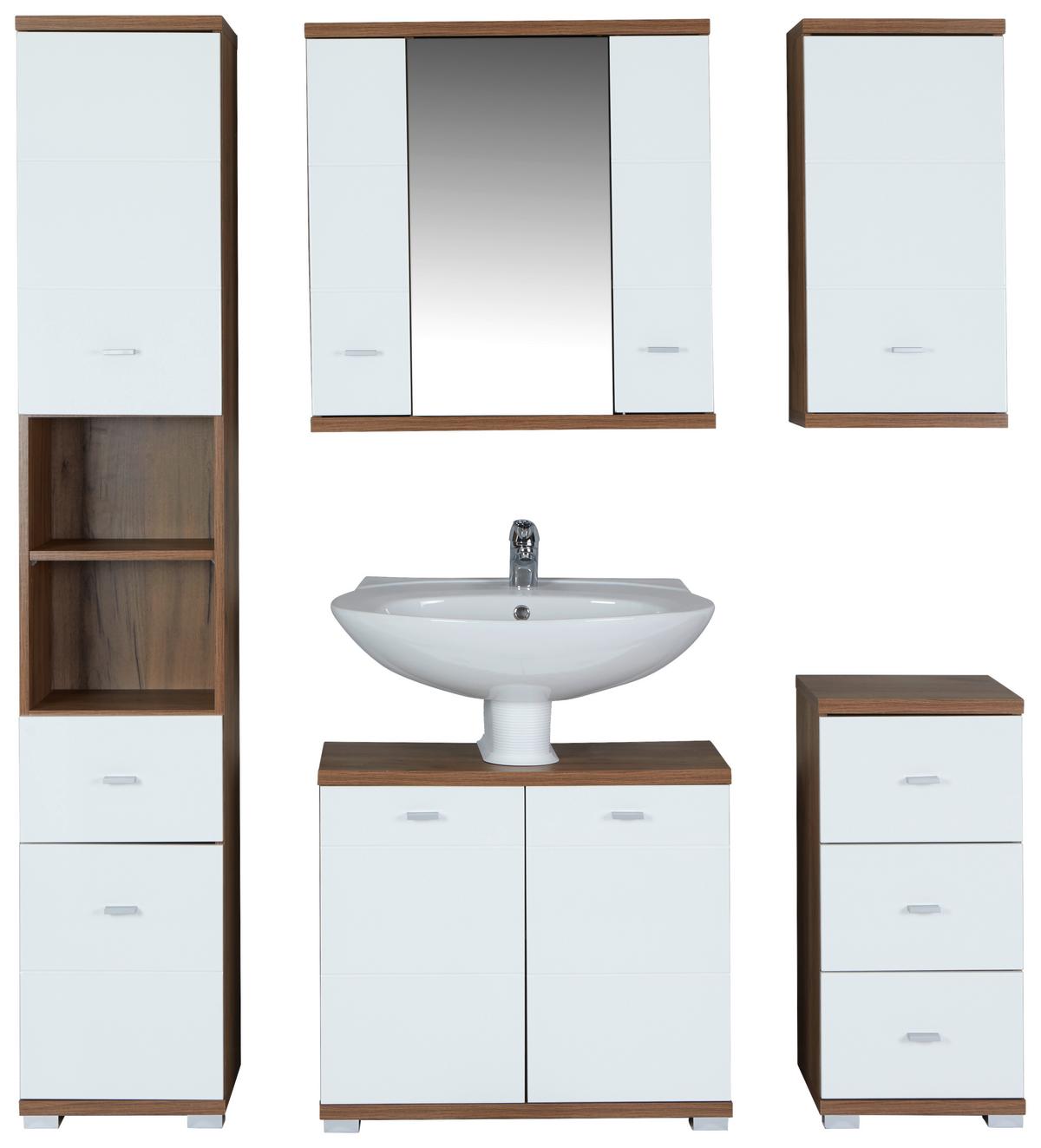 Badezimmer Bari B: 140,5cm, Eiche Dekor - Eichefarben/Weiß, KONVENTIONELL, Holzwerkstoff (140,5/190/32cm)