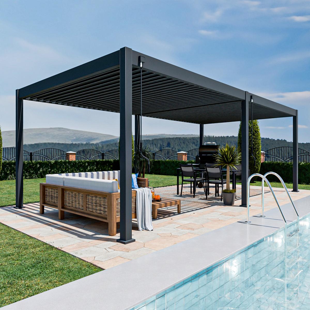 Pergola 360x720 Cm Wetterbeständig, Graphitfarben - Graphitfarben, Basics, Metall (360/720/255cm)