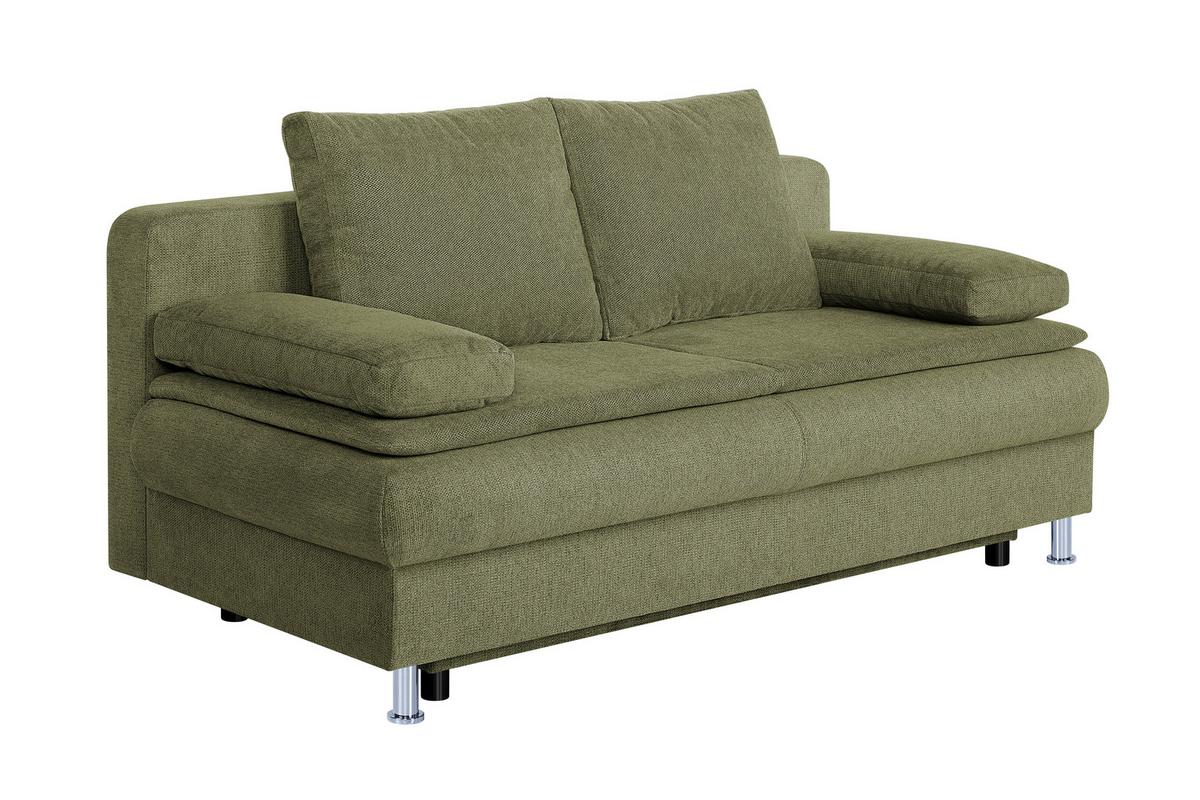 Schlafsofa mit Bettkasten Ken Olivgrün - Chromfarben/Schwarz, Design, Holzwerkstoff/Textil (200/92/90cm) - P & B
