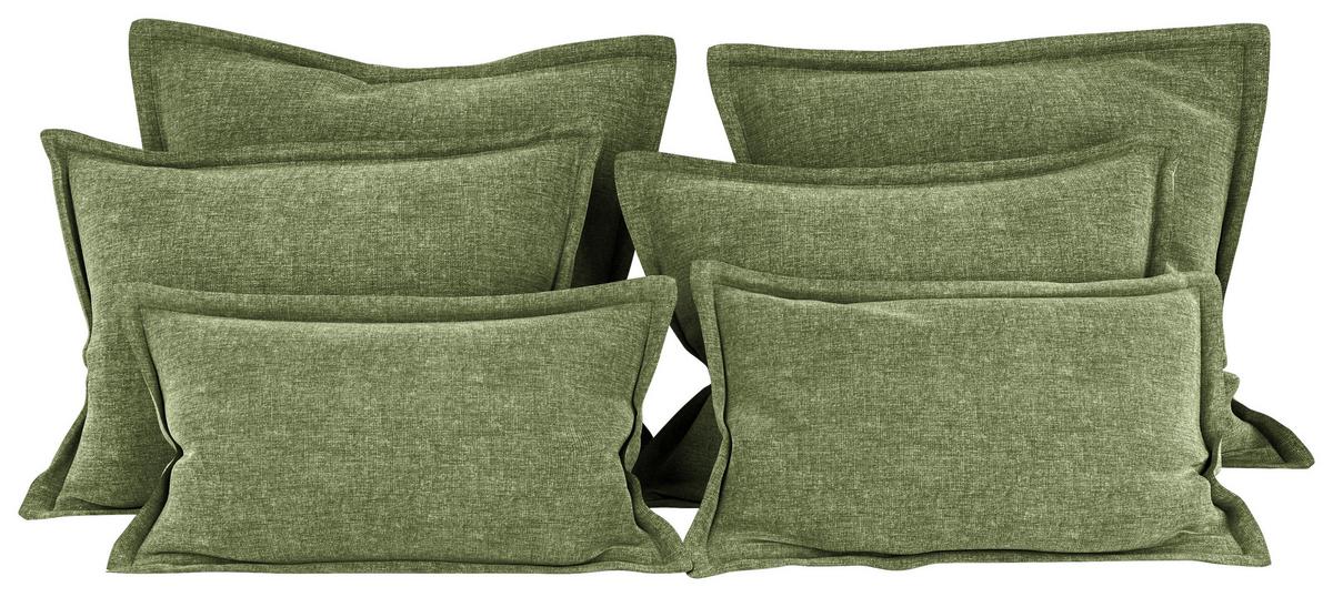 Zierkissenset Chenille Grün 6-Teilig - Grün, MODERN, Textil (70-50/60-25/10cm) - MID.YOU