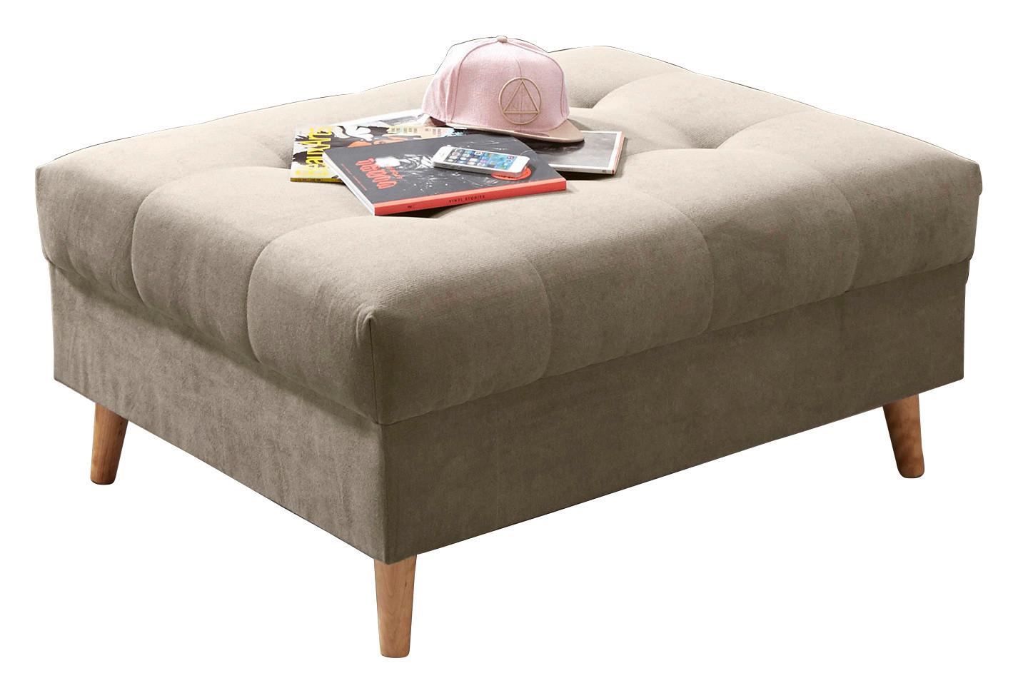 Polsterhocker Alice Sandfarben Webstoff H: 48 cm Holzbeine - Sandfarben/Kieferfarben, KONVENTIONELL, Holzwerkstoff/Textil (106/48/80cm) - MID.YOU