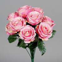 Kunstblume Rosenbusch - Pink/Grün, Basics, Kunststoff/Textil (40cm)