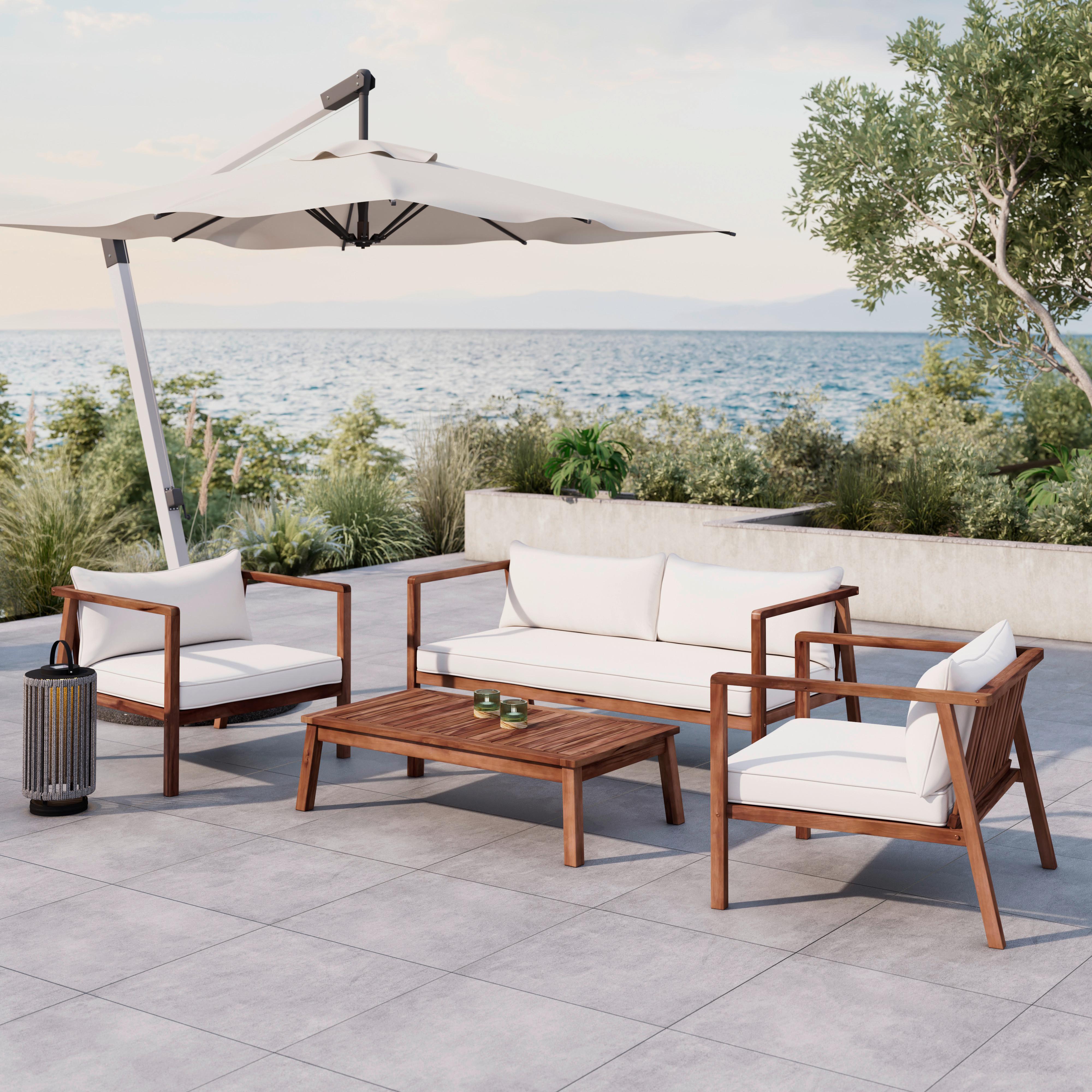 Záhradní sedací souprava PIA - přírodní barvy/barvy akácie, Moderní, dřevo/textil (150/70/79cm) - Bessagi Garden