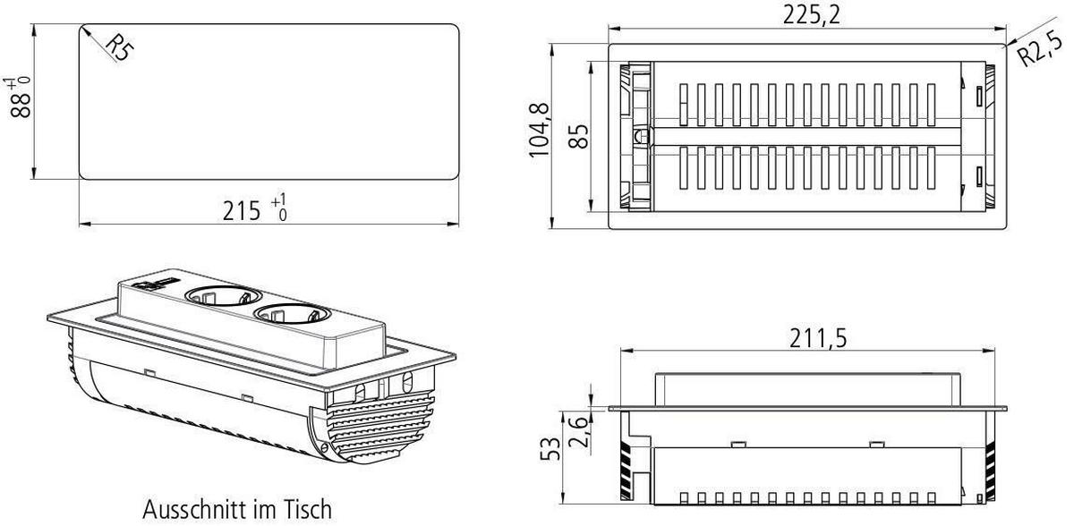 Steckdosenelement Evoline Backflip - Edelstahlfarben, MODERN, Metall (22,5/5,5/10,5cm)