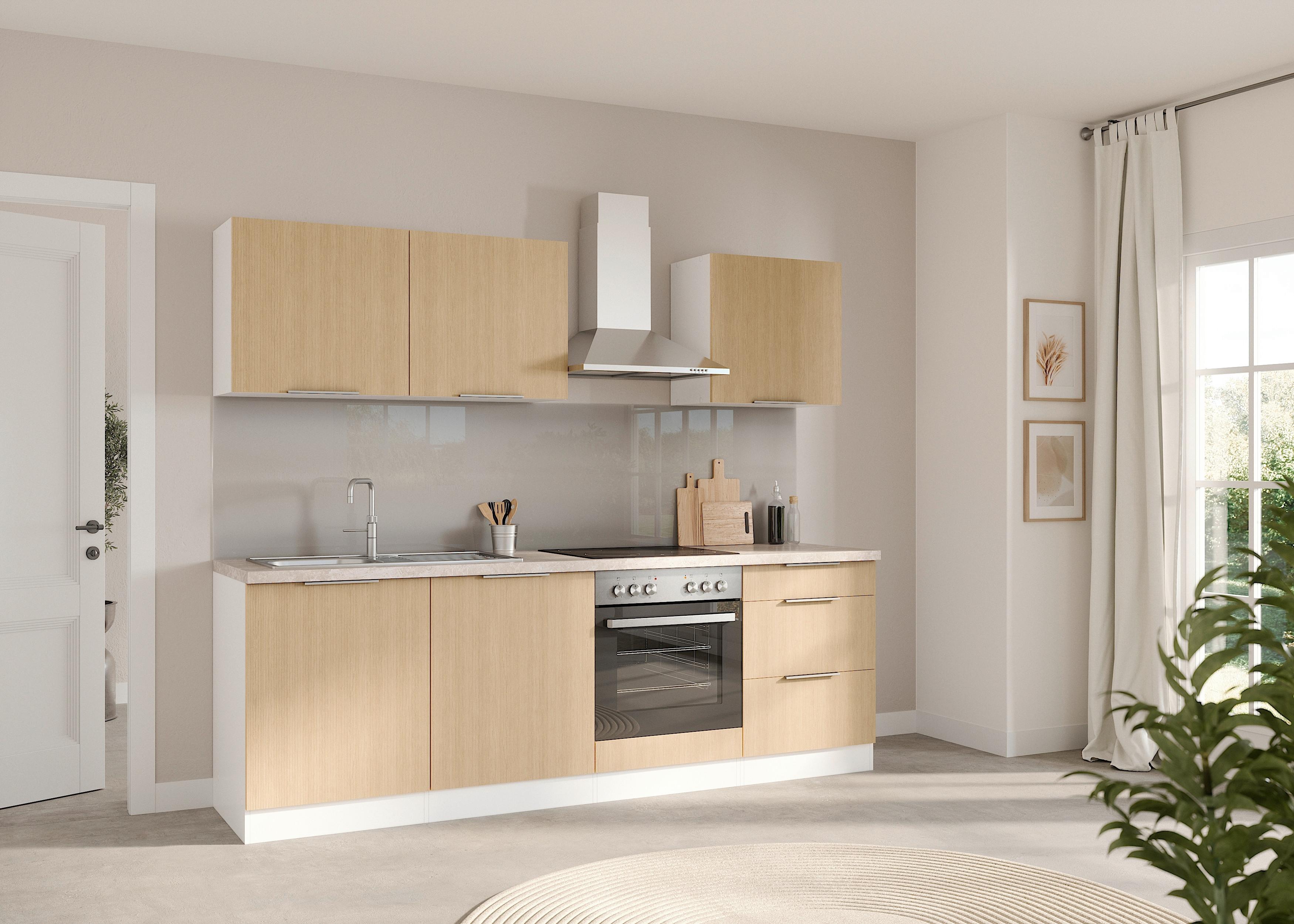 Küchenleerblock Glasgow Eichefarben Dekor/weiß B:240cm - Eichefarben/Beige, LIFESTYLE, Holzwerkstoff (240cm) - Held