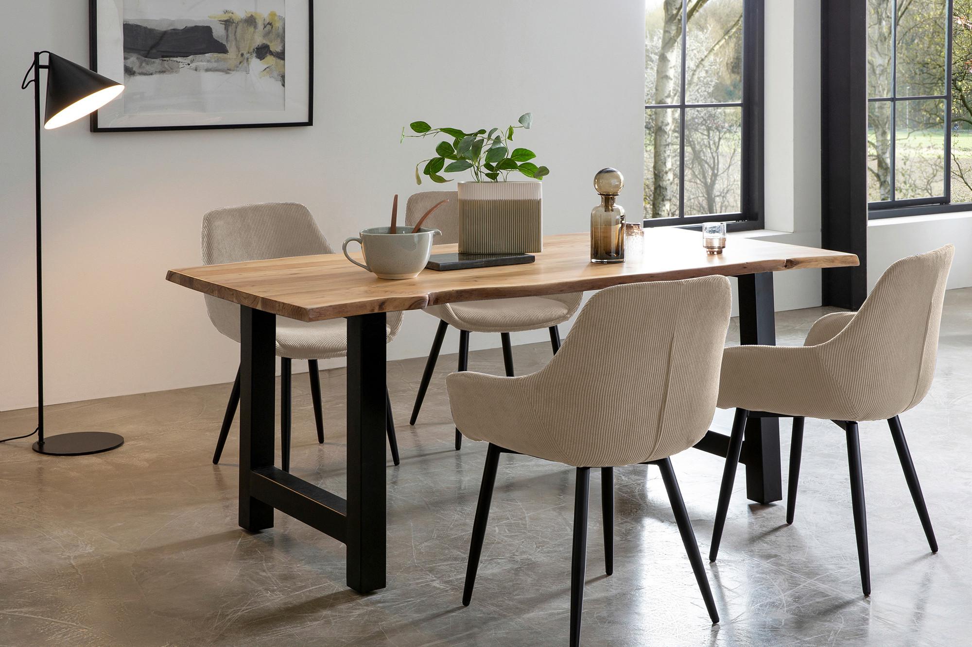 Tischgruppe Naturfarben/beige L: 160 Cm - Beige/Naturfarben, MODERN, Holz/Textil (160/85/76,5cm) - Livetastic