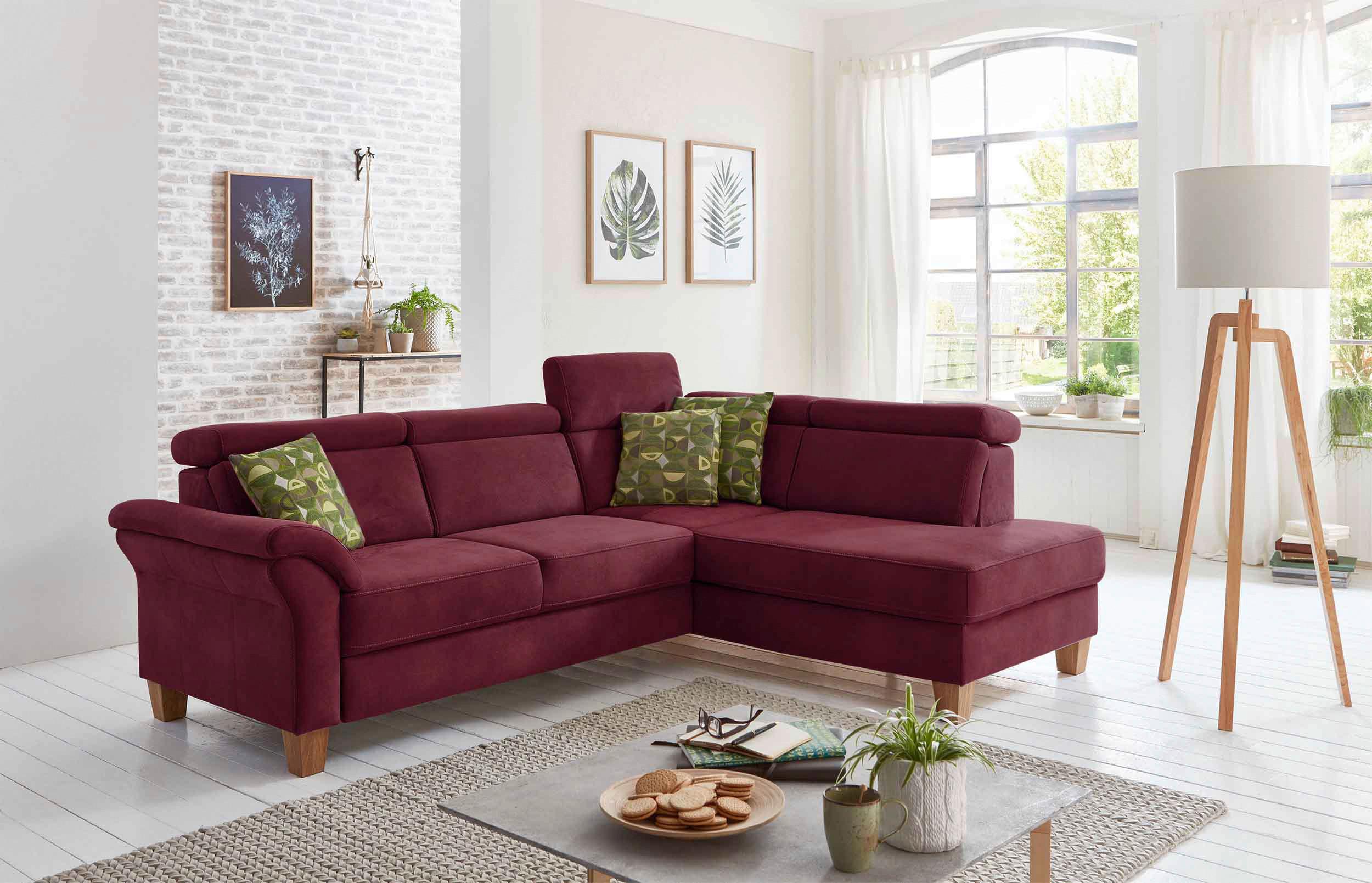 Ecksofa Arngast bordeaux, 245x194 cm - Eichefarben/Bordeaux, KONVENTIONELL, Textil (245/194cm) - Sit & More