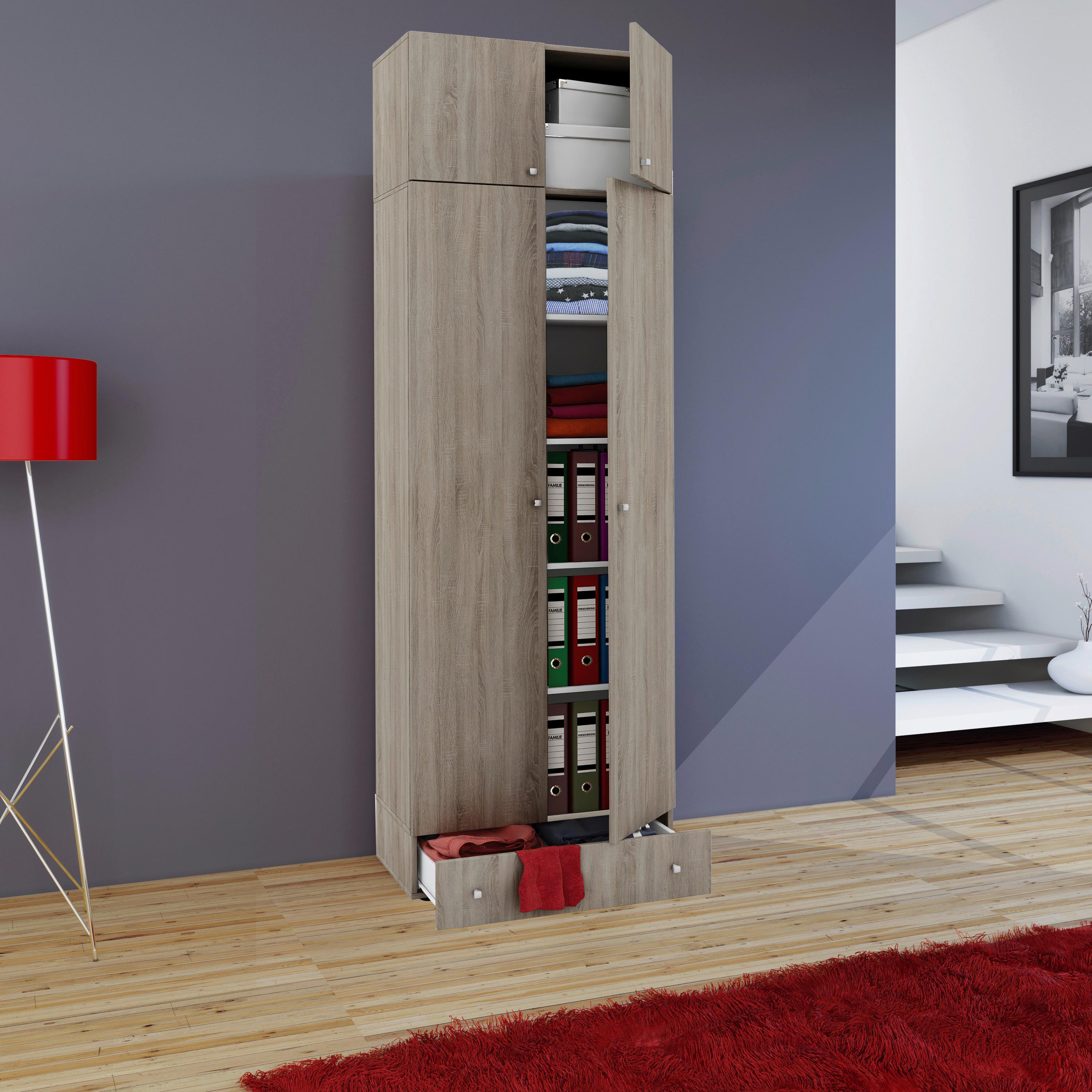 Viacúčelová skriňa VANDOL nadstavba so zásuvkou - strieborná/dub sonoma, Modern, kompozitné drevo/plast (70/238/39cm) - MID.YOU