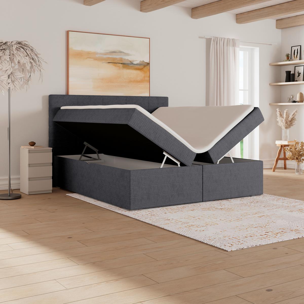Čalúnená posteľ ADRIA 160x200 cm,antracitová - antracitová/chrómová, Konventionell, drevo/textil (160/200cm)