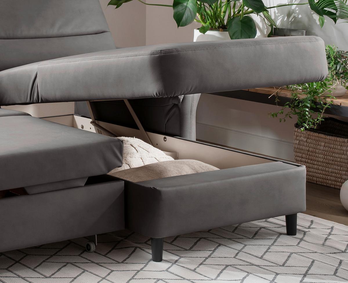 Ecksofa Cavoli Anthrazit S: 279x176 cm - Anthrazit/Schwarz, MODERN, Textil (279/176cm) - Livetastic