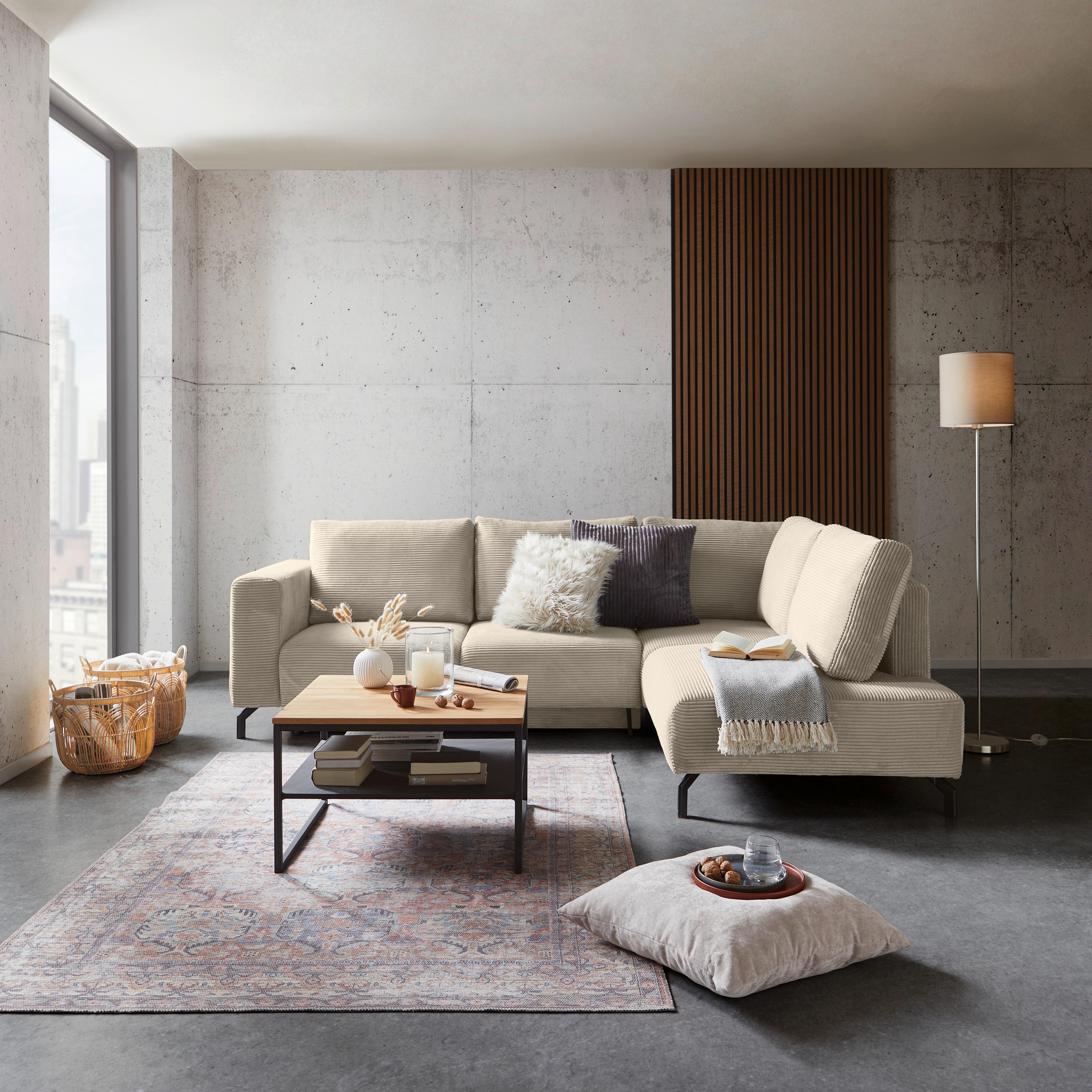 Rohová sedačka VENI, pravá, béžový manšestr - černá/béžová, Moderní, textil (272/210cm) - Ondega