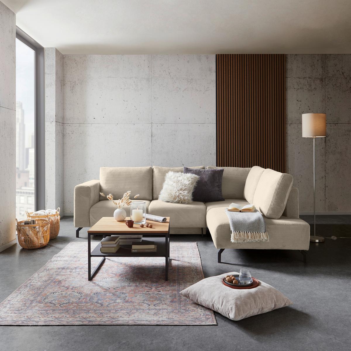 Ecksofa Veni Ecke R - Beige/Schwarz, MODERN, Textil (272/210cm) - Ondega