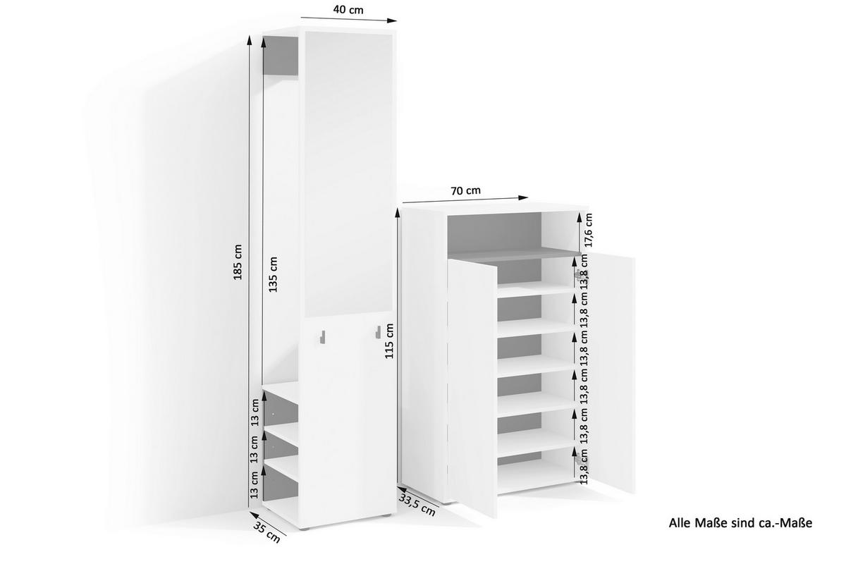 Garderobe Lyon Weiß/Schwarz B: 110 cm - Schwarz/Weiß, Design, Holzwerkstoff (110/186/35cm) - MID.YOU