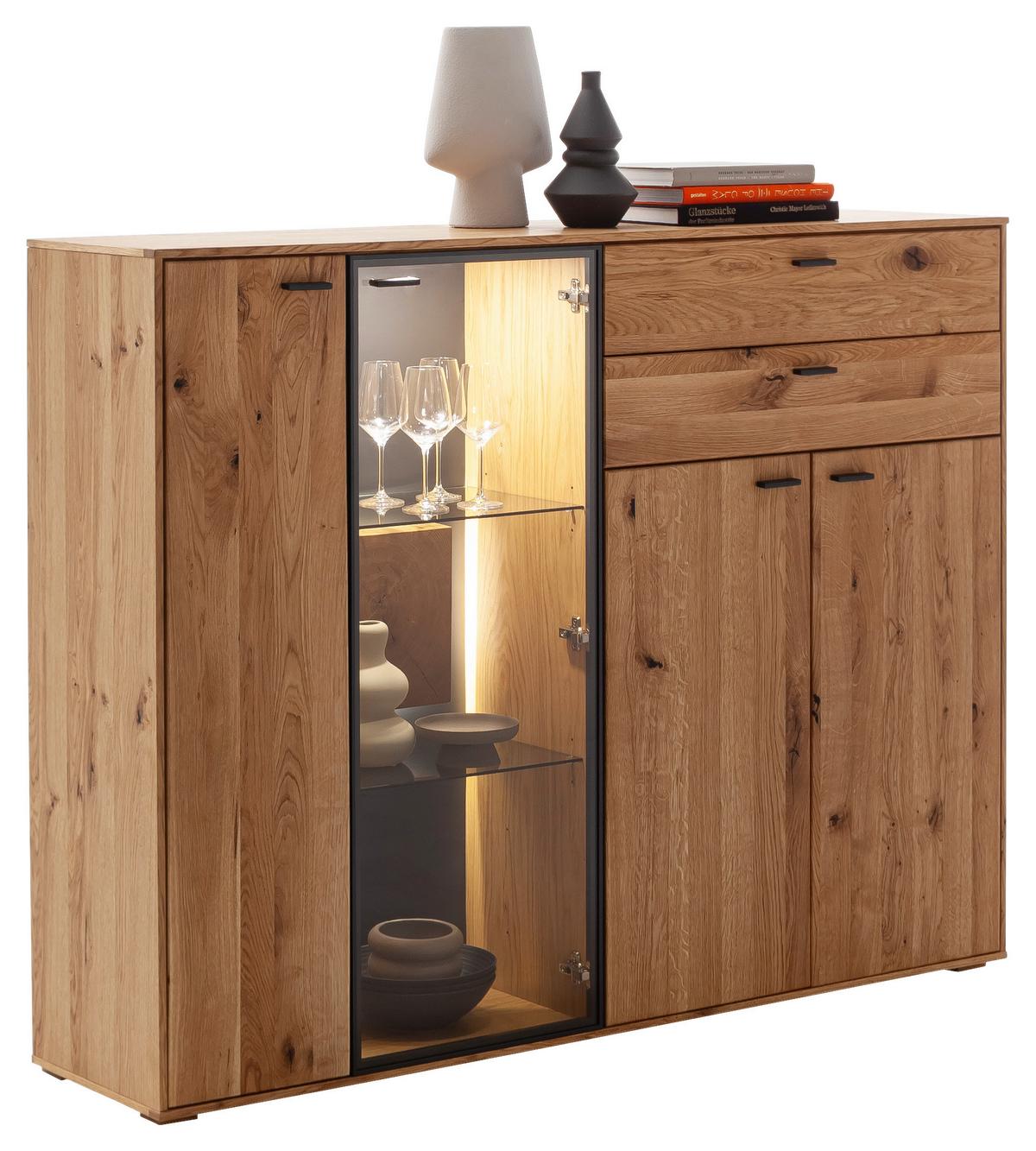 Highboard Assini Wildeiche B: 158 cm - Wildeiche, Design, Glas/Holz (158/122/37cm) - MID.YOU