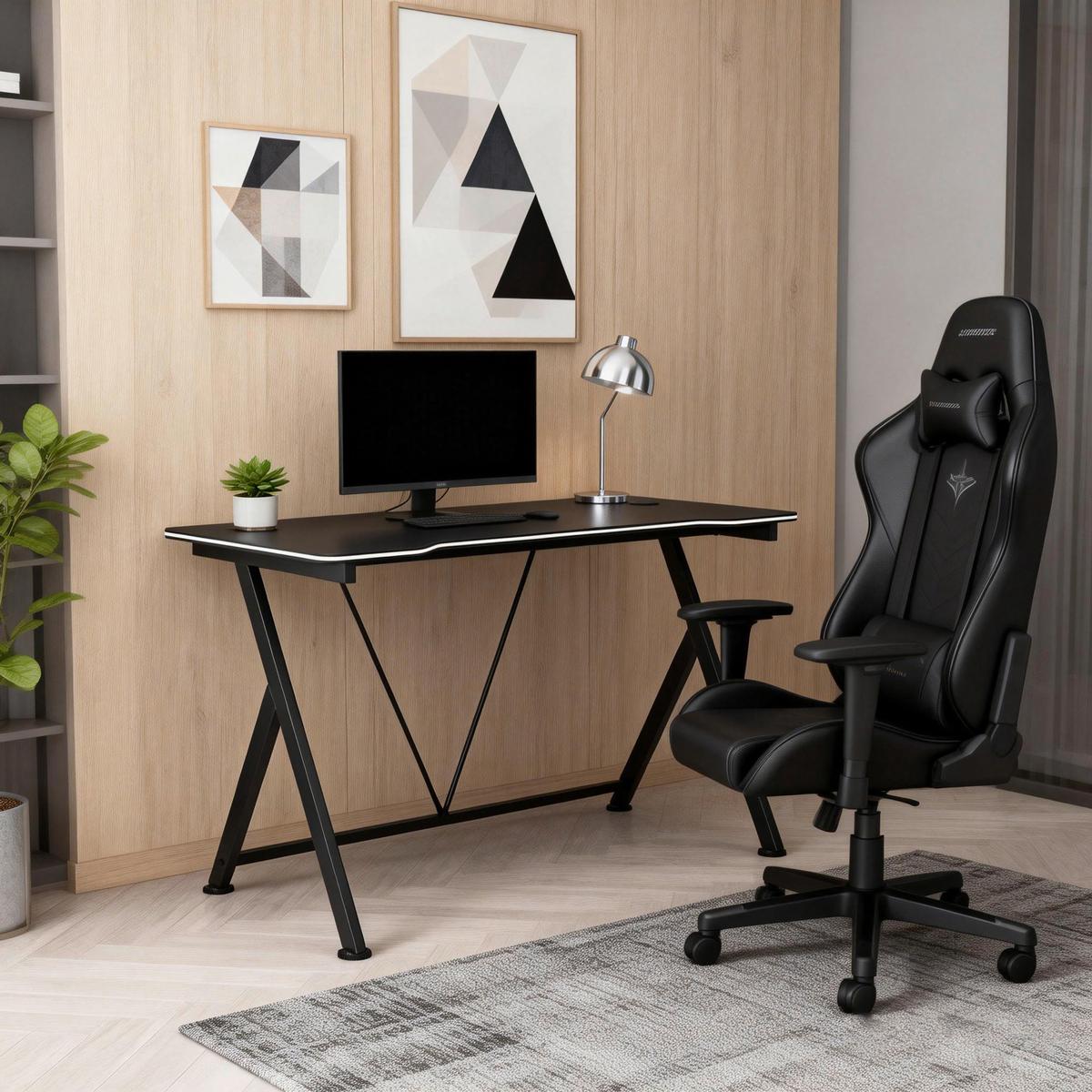 Gamingtisch Paul Schwarz B: 110 cm - Schwarz/Weiß, Trend, Holzwerkstoff/Metall (110/75/60cm)