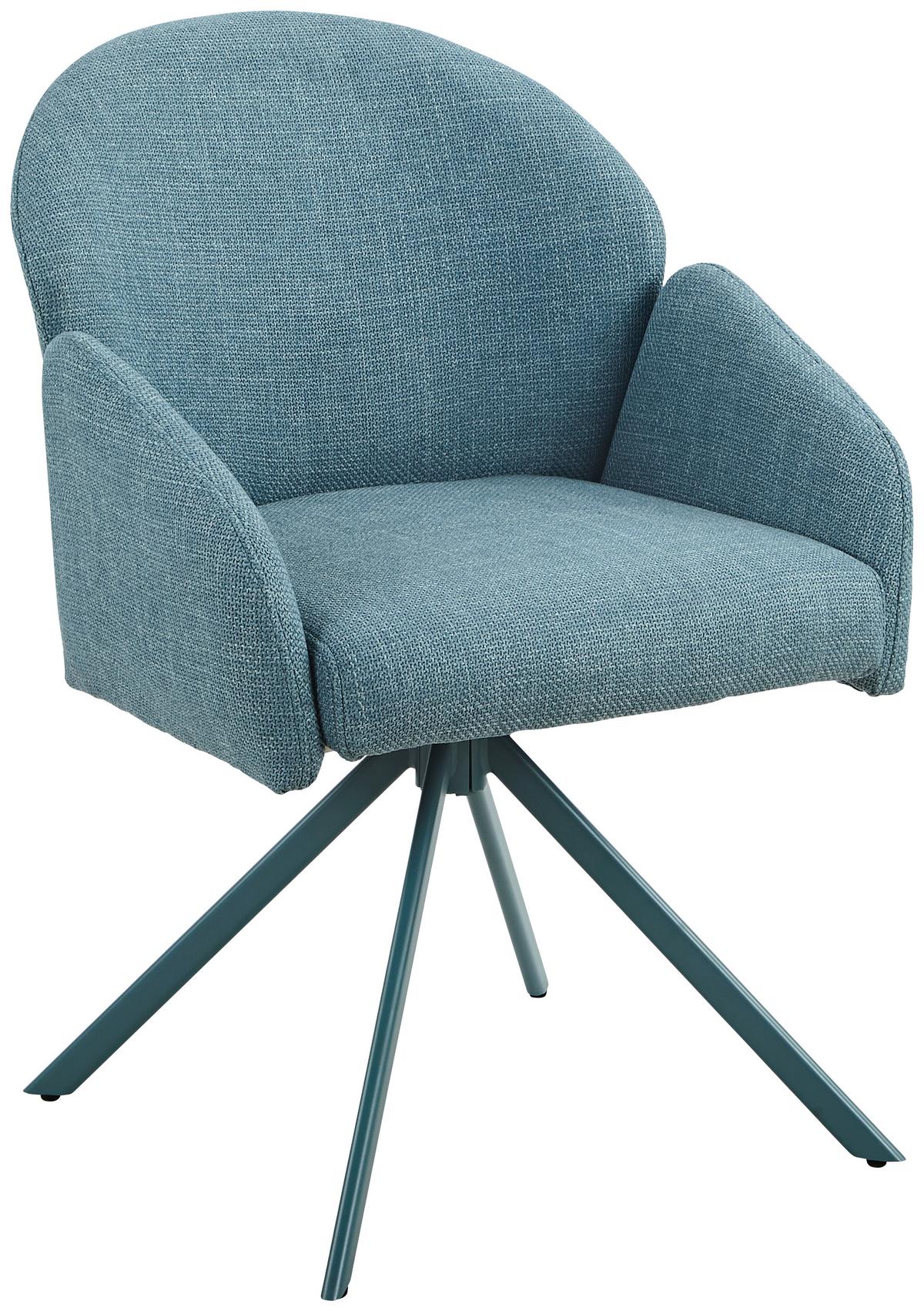 Armlehnstuhl Holly drehbar Webstoff Blau, B: 56,5 cm - Petrol, MODERN, Textil/Metall (56,5/61/84cm)