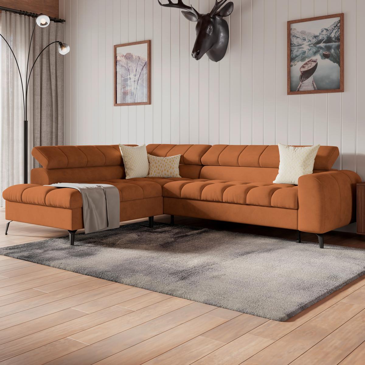 Ecksofa mit Schlaffunktion & Bettkasten Volf Rostfarben - Rostfarben/Schwarz, Trend, Kunststoff/Textil (203/261cm)