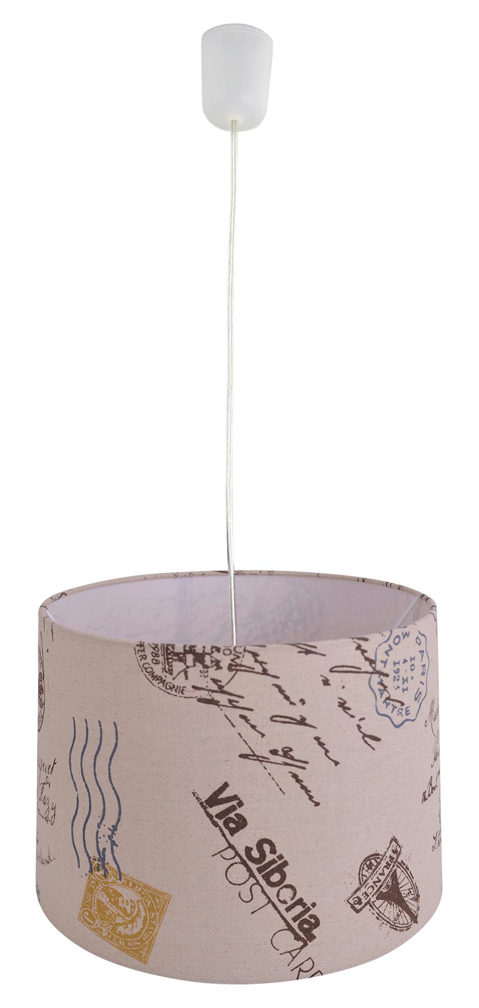 Hängeleuchte Print H: 136 cm 1-Flammig, Runder Leinenschirm - Braun, Trend, Kunststoff/Textil (35/136cm) - Näve