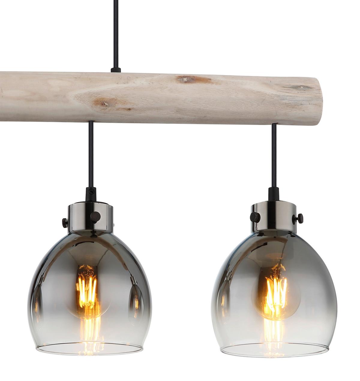 Hängeleuchte 15628-4 - Schwarz/Naturfarben, Natur, Glas/Holz (82,5/15/140cm) - Globo