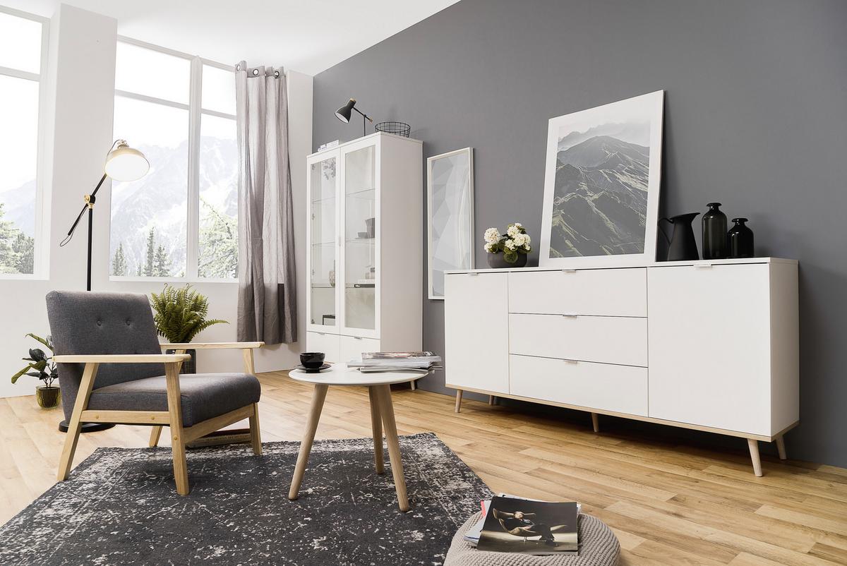 Highboard Mit Glaselementen B 100cm Göteborg, Weiß - Eichefarben/Weiß, KONVENTIONELL, Glas/Holzwerkstoff (100/140/40cm) - MID.YOU