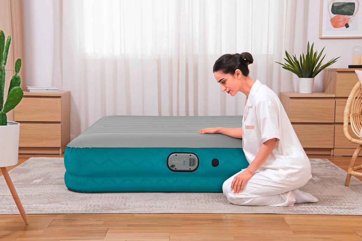 Luftbett Michael 203x152x36 Cm Bis 350kg, Inkl. Pumpe - Grau/Hellblau, KONVENTIONELL, Kunststoff/Metall (203/152/36cm) - Bestway
