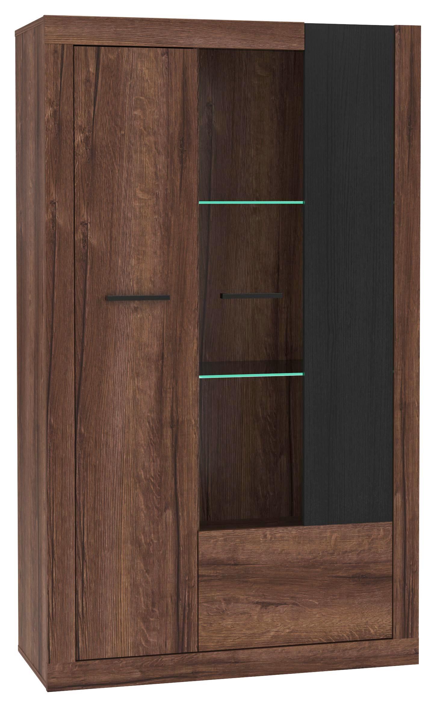 Vitrin Trass - Tölgyfa/Fekete, konvencionális, Faalapú anyag/Műanyag (93,1/158,5/41,3cm)