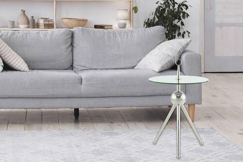 Beistelltisch mit Glasplatte Rund Ontario, Klar/Silber - Silberfarben, MODERN, Glas/Metall (46/46/52cm) - Kayoom