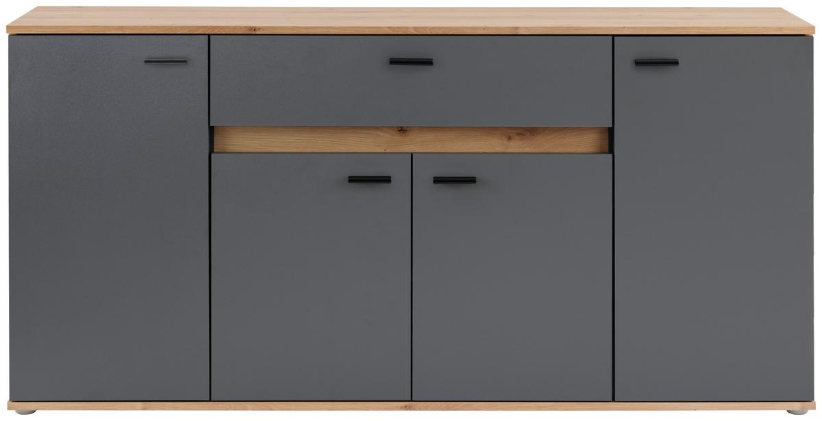 Kommode Carmen Artisan/ Anthrazit B: 160 Cm - Anthrazit/Silberfarben, Trend, Holzwerkstoff (160/80/35cm) - Based