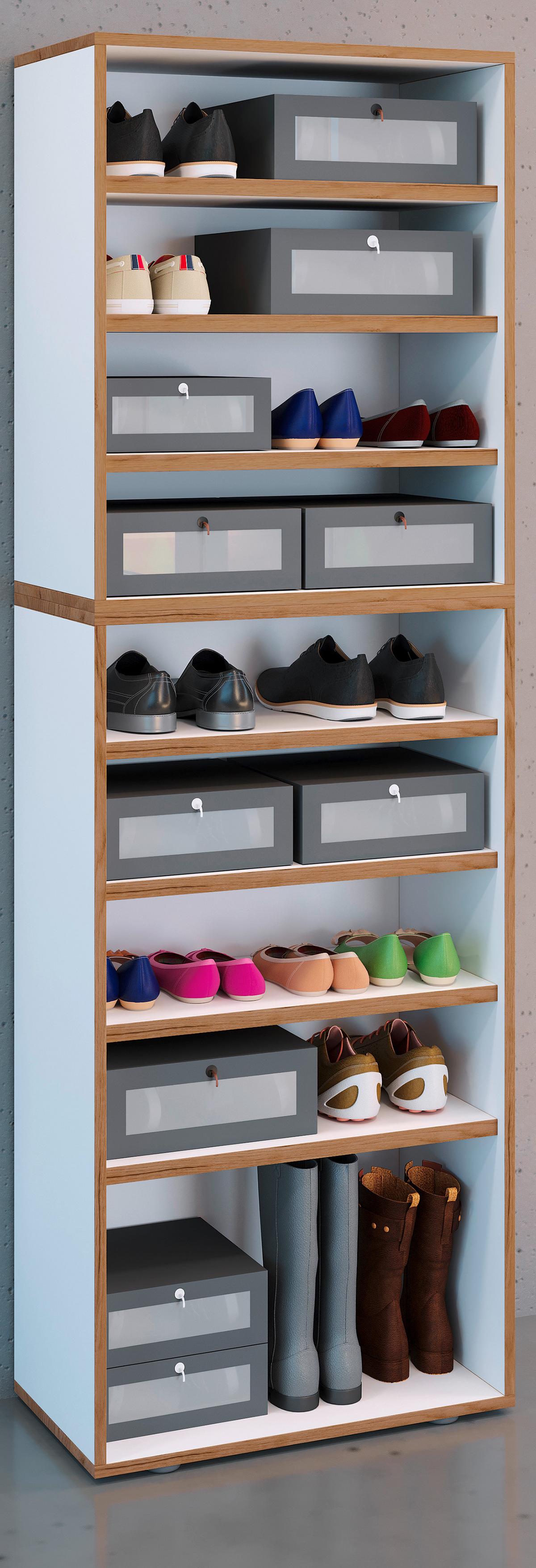 Schuhregal Salia Honigeiche/weiß B: 60 Cm - Honigeiche/Schwarz, Design, Holzwerkstoff (60/183/33cm) - MID.YOU