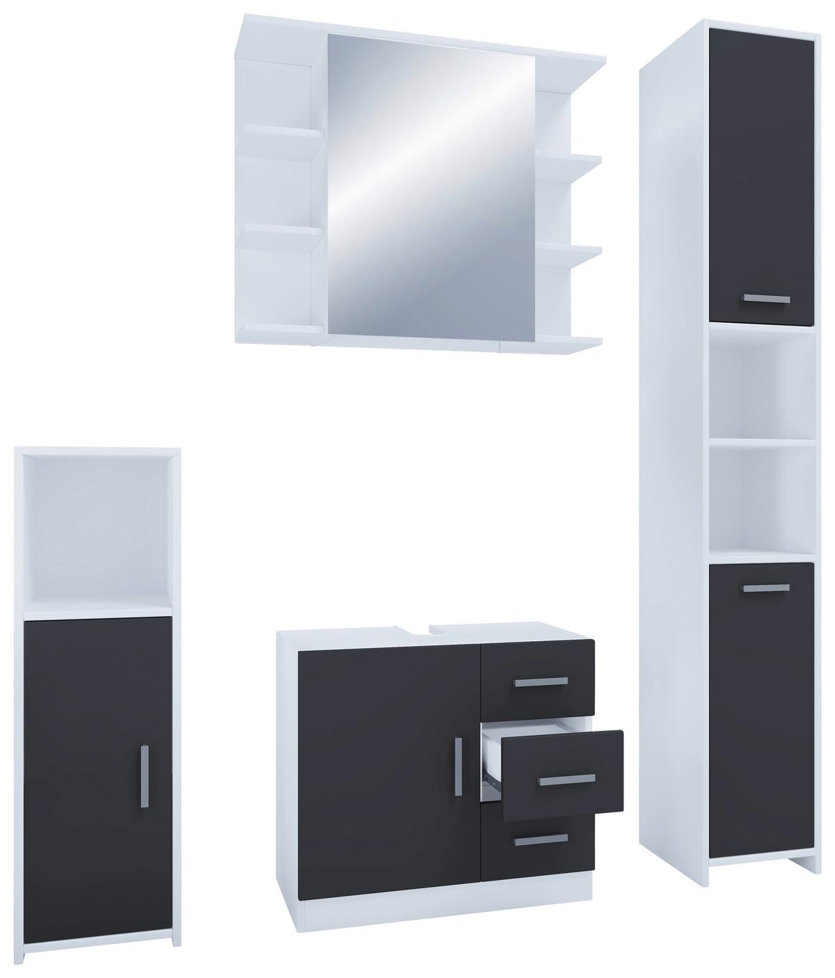 Badmöbel-Set 4-Tlg. Zalo B: 140 cm Schwarz/Weiß Dekor - Schwarz/Weiß, MODERN, Holzwerkstoff (140cm) - MID.YOU