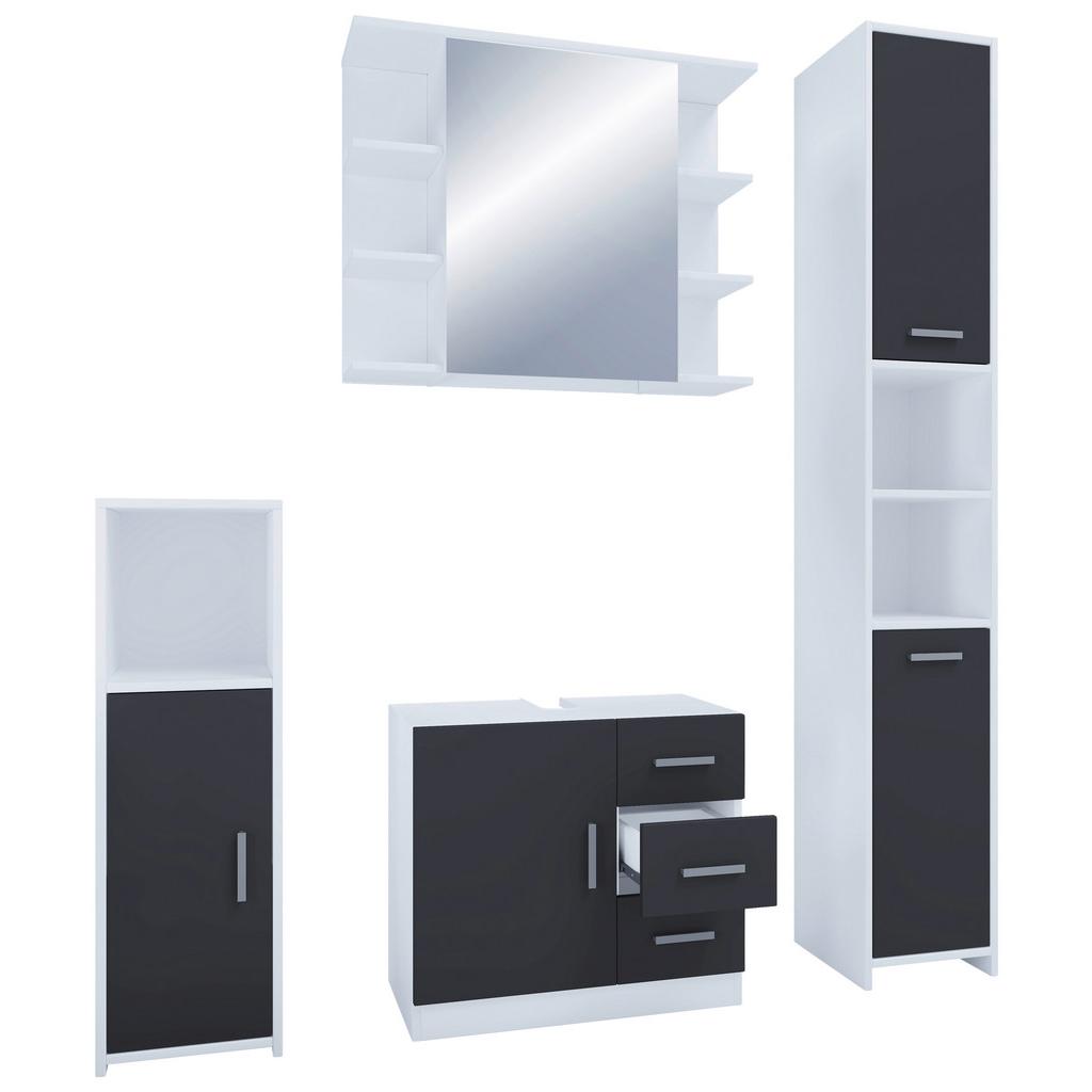 Badmöbel-Set 4--Teilig. Zalo B: 140 cm Schwarz/Weiß Dekor