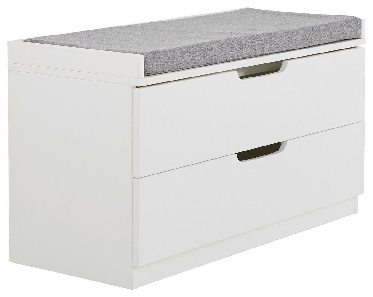 Garderobenbank Vestario B: 80cm + Laden, Weiß/Grau - Weiß/Grau, KONVENTIONELL, Holzwerkstoff/Textil (80/44,5/35,5cm) - MID.YOU