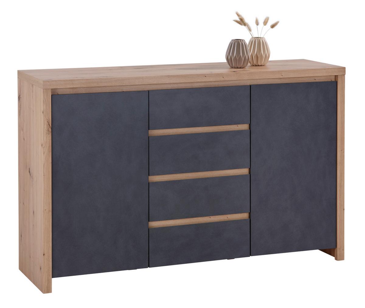 Kommode B: 143 cm Mit 2 Türen Larios, Graphitfarben/Eiche Dekor - Graphitfarben/Eiche Artisan, MODERN, Holzwerkstoff (143/91/40cm)