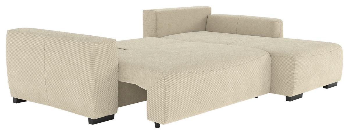 Ecksofa mit Bettfunktion Giro Cord beige, B: 252cm - Beige/Schwarz, Trend, Textil (252/86/170cm)