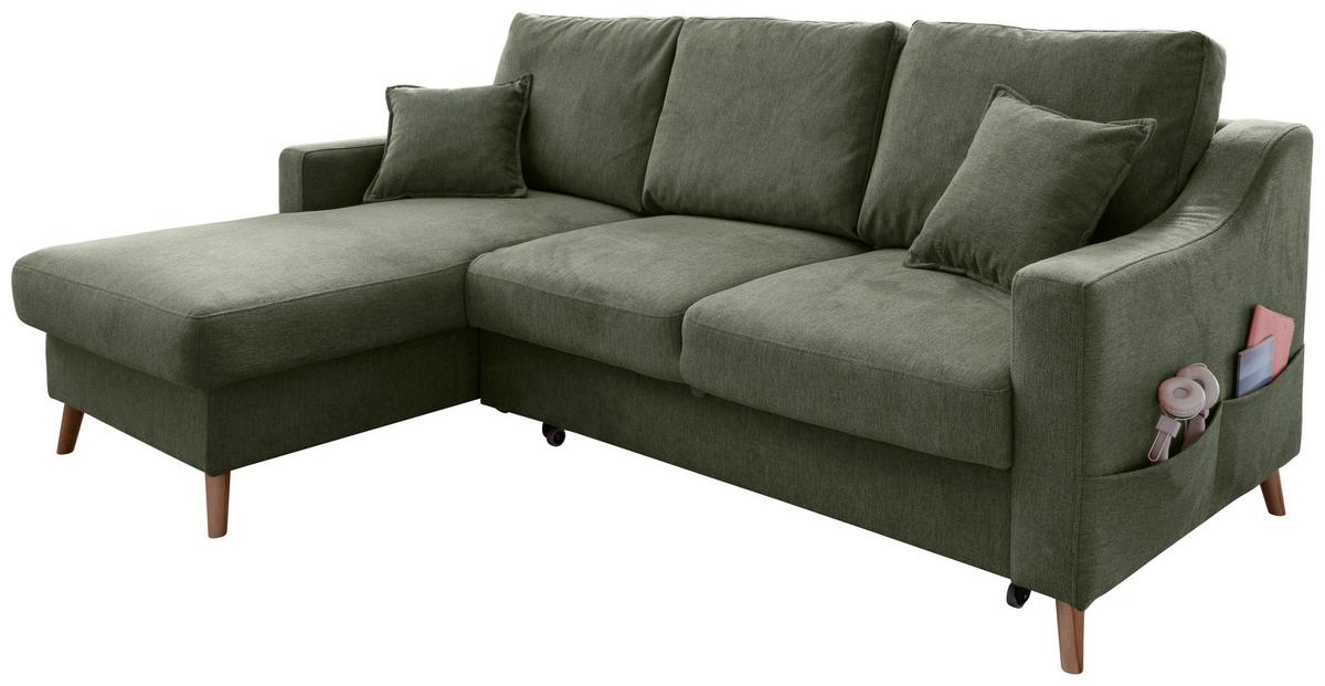 Ecksofa Valentina Dunkelgrün S: 150x228 Cm - Dunkelgrün/Naturfarben, MODERN, Textil (150/228cm) - Livetastic