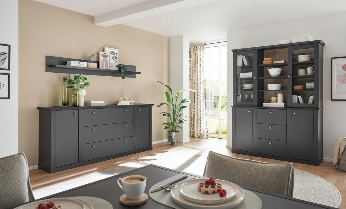 Buffet Lincoln Schwarz/Eichefarben B: 158cm - Eichefarben/Schwarz, Design, Holzwerkstoff (158/201/42cm) - MID.YOU