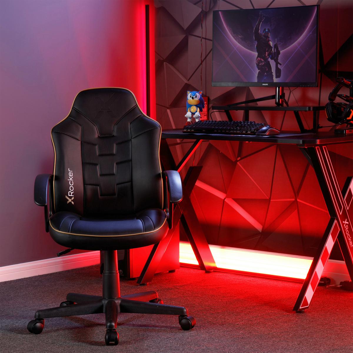 Gamingstuhl Saturn - Goldfarben/Schwarz, MODERN, Textil (57,5/107,5/44cm) - X Rocker