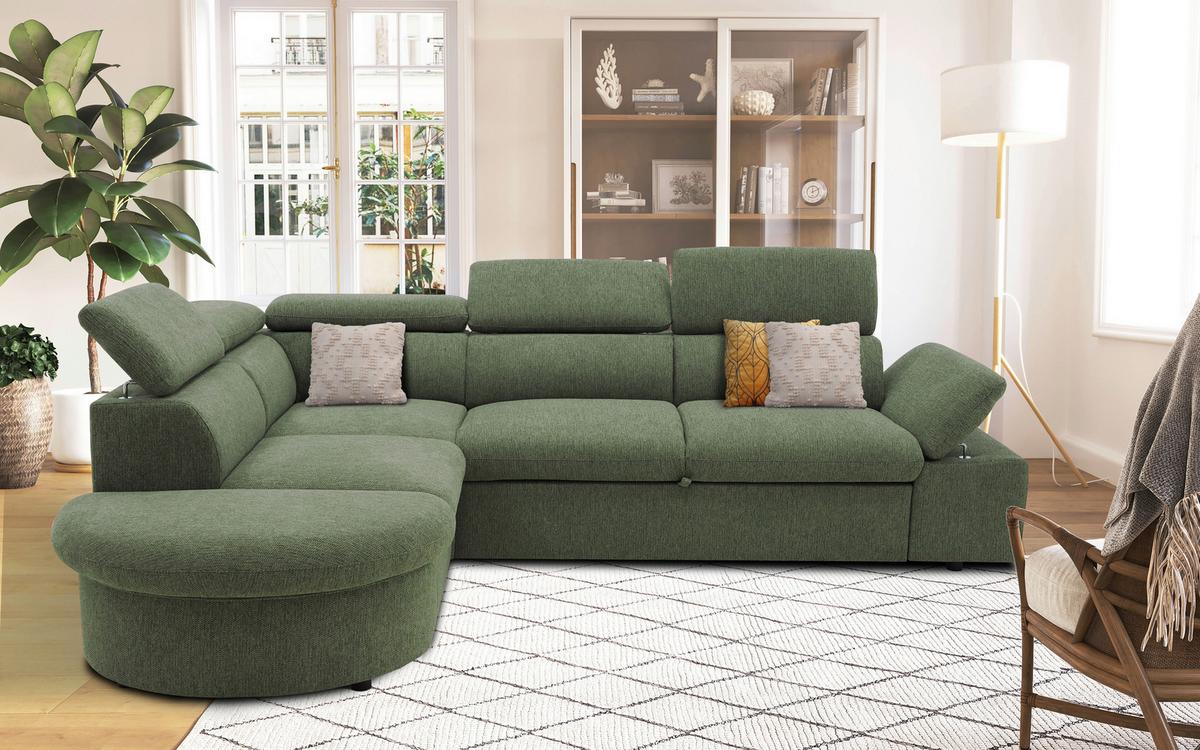 Ecksofa Firenze - Schwarz/Olivgrün, Basics, Textil (219/265cm) - MID.YOU