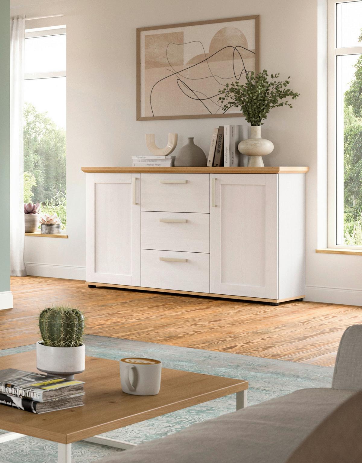 Sideboard Verona Lärchefarben /Eiche Dekor B: 129cm - Lärchefarben/Schwarz, Design, Holzwerkstoff (129/80/40cm) - Livetastic