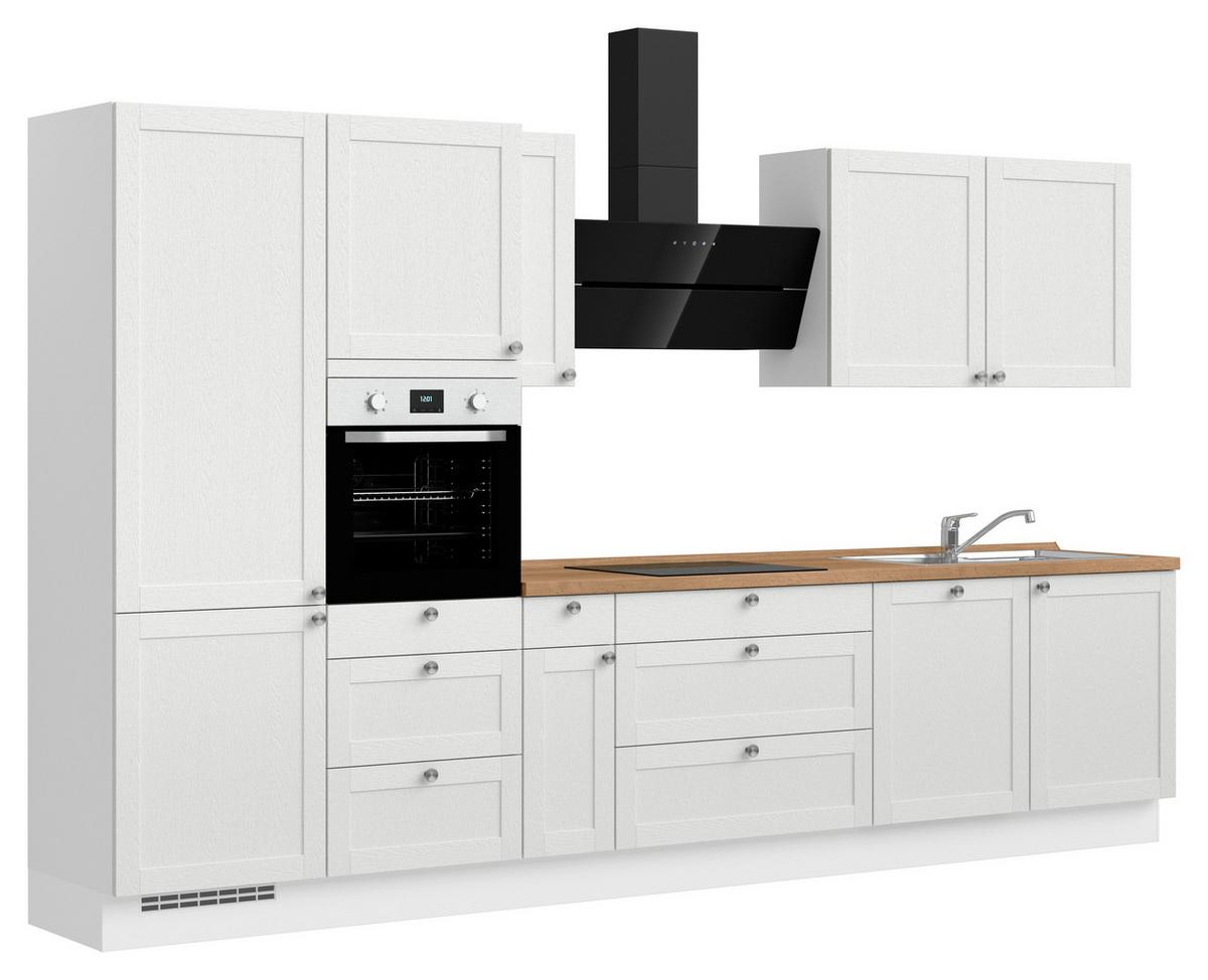 Kuchynská linka 360 cm, biela / dub Sierra - biela/farba ušľachtilej ocele, Romantik / Landhaus, kov/kompozitné drevo (360cm) - Nobilia