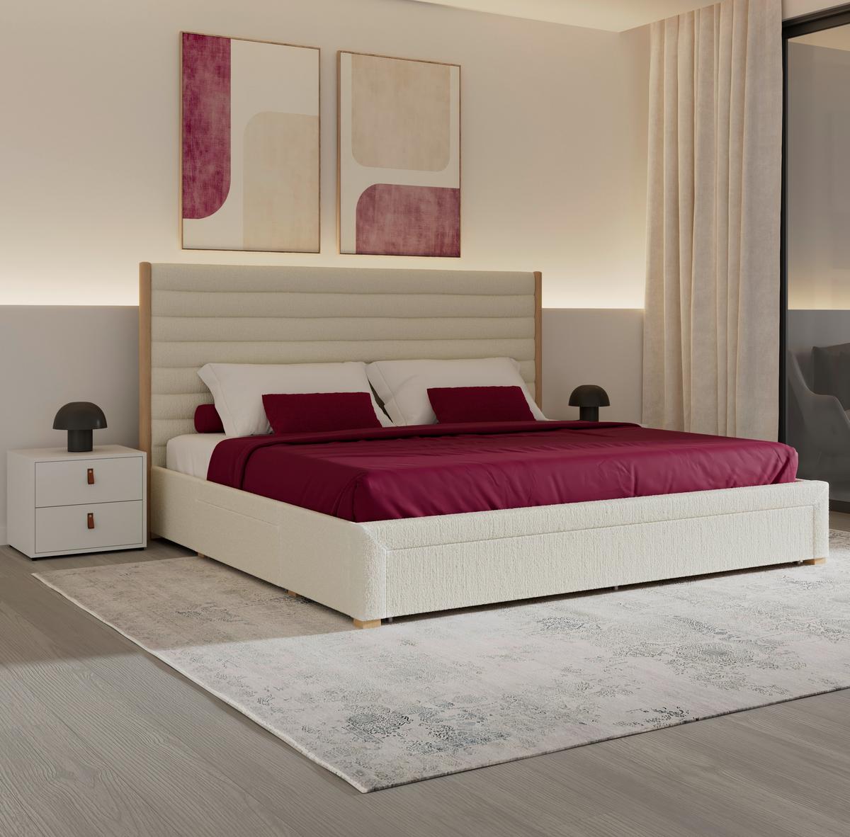 Čalúnená posteľ TALYA 180x200, slonovinová - svetlohnedá/slonovinová, Modern, kov/drevo (180/200cm) - Bessagi Home