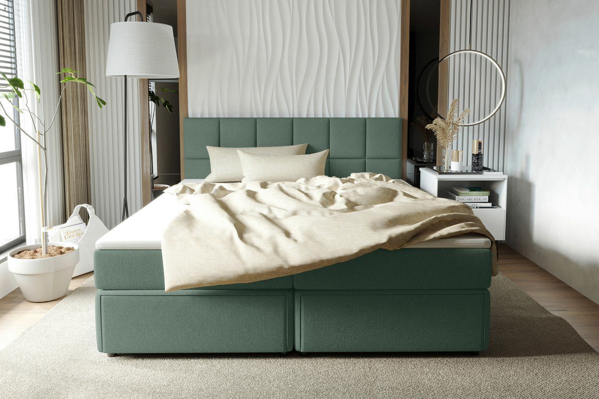 Boxspringbett Garda mit Topper 160x200 - Schwarz/Grün, KONVENTIONELL, Holzwerkstoff/Textil (160/200cm)